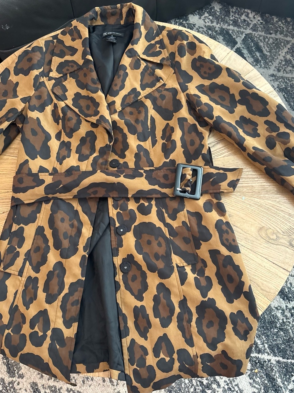 INC International Concepts Leopard-Print Trench Coat in Brown and Black
